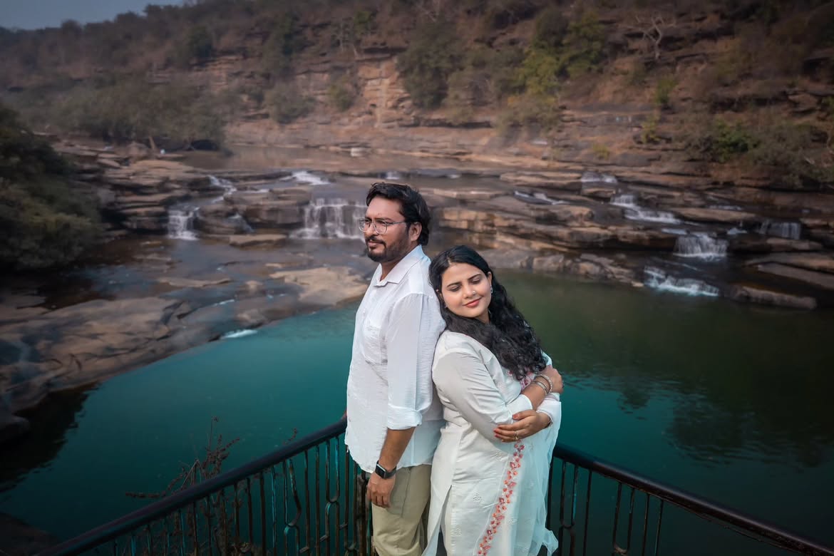Candid pre-wedding couple portrait near historical temples of Varanasi