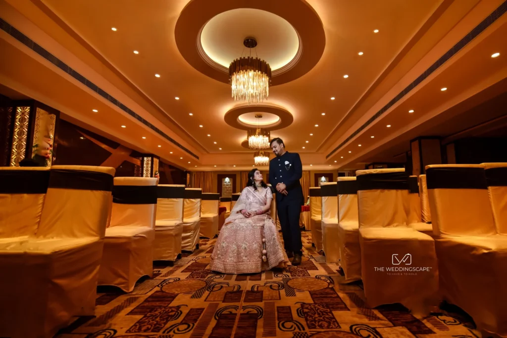 Luxury destination wedding reception party with family and guests in Varanasi